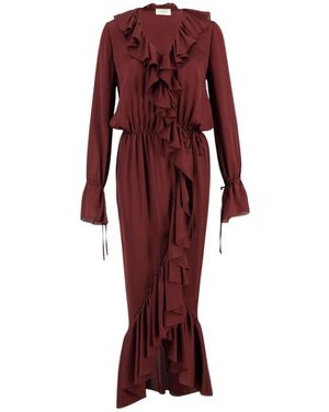 Saint Laurent Bordeaux Seiden Wickelkleid - Rot