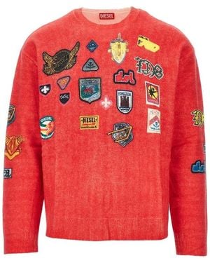 DIESEL K-Patcy Wollpullover Mit Bedruckten Patches - Rot