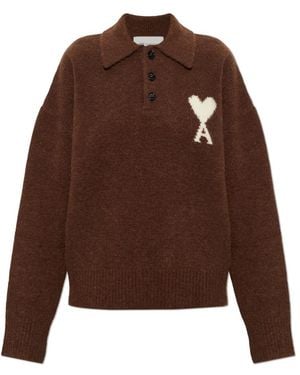 Ami Paris V-Neck Knitwear - Marron