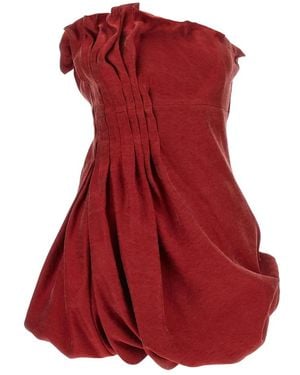 Magda Butrym Asymmetric Pleated Silk Bubble Mini Dress - Red