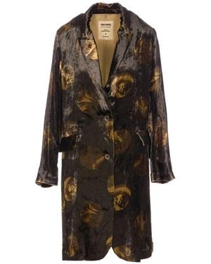 Uma Wang Lange Jacke Aus Bedrucktem Samt - Schwarz