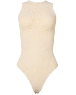Wolford Tops ,Katoen Bodysuit Met Grafische Rozenprint En Ronde Hals - Naturel