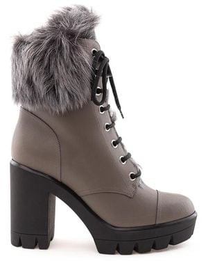 Giuseppe Zanotti Stivale combat con fodera in pelliccia - Grigio
