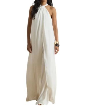 Ralph Lauren Cape Georgette Wide-Leg Halter Jumpsuit - Natur