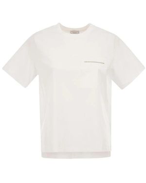Peserico Tops ,Wit ,Katoen Stretch Katoenen T-Shirt Met Zak