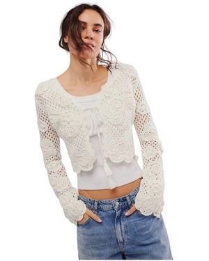 LoveShackFancy Gehäkelte Transparente Jacke Mit Applikationen - Weiß