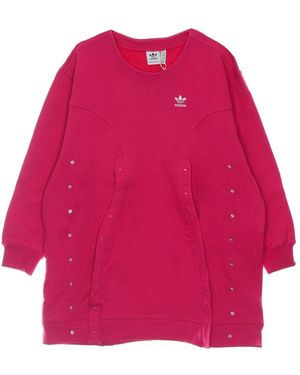 adidas Fitness ,Roze ,Katoen Sweater Jurk Lichtgewicht Fleece - Rood