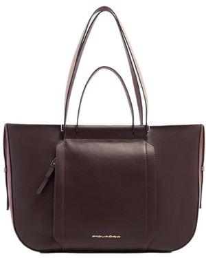 Piquadro Tassen ,Rood ,Leer Leren Laptop Tote 14" Met Rfid-Bescherming - Bruin