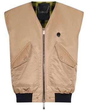 John Richmond Jassen ,Wit ,Nylon Vest Met Rits Aan De Voorkant En Functionele Details - Naturel