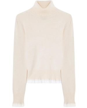 Ganni Merino-Rollkragenpullover Mit Spitzendetails - Weiß