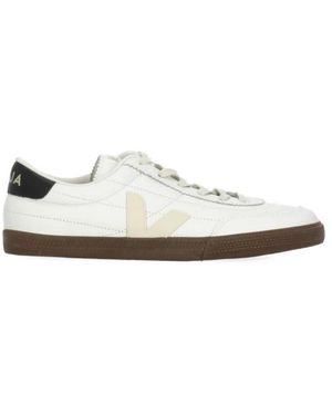 Veja Ivory Panenka V Logo Leather Trainers - White