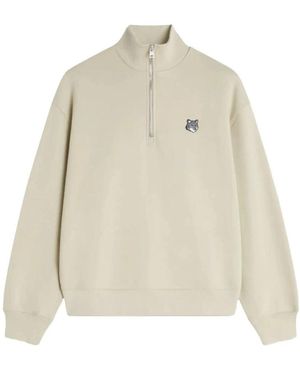 Maison Kitsuné Fox Head Comfort Half-Zip Sweatshirt - Naturel