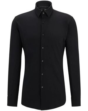 BOSS Schwarzes Slim Fit Stretch Baumwollhemd