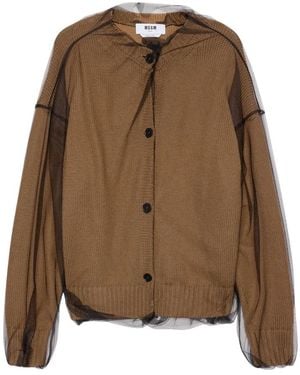 MSGM Truien & Vesten ,Wol Wollen Cardigan Met Tule Laag - Bruin