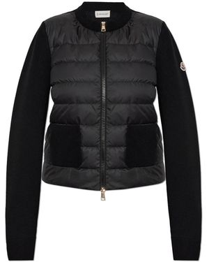 Moncler Truien & Vesten ,Zwart ,Wol Cardigan Met Gewatteerd Voorpand