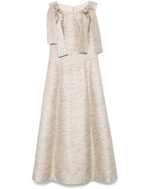 Fely Campo Goldfarbenes Kleid Mit Rundhalsausschnitt Und Taschen - Natur