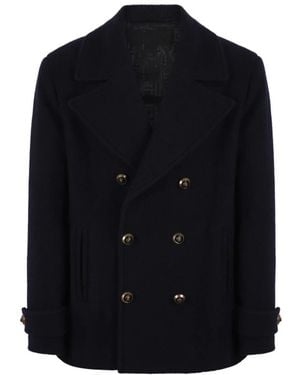 Balmain Doppelreihiger Woll-Peacoat - Blau