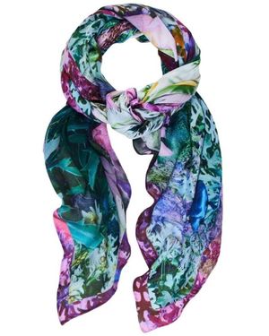 Desigual Viscose Sjaal Met Bloemenpatroon - Blauw