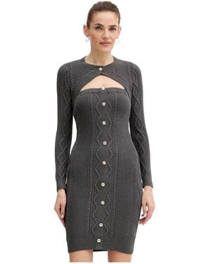 Guess Twin-Set Kabelgebreide Midi Jurk - Zwart