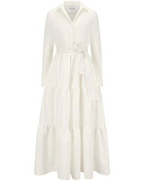 Nicowa Elegantes Hemdblusenkleid Mit Kristallknöpfen - Weiß