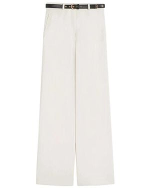 Max Mara Broeken ,Wit ,Polyester Mstamico Broek Met Wijde Pijpen En Riem