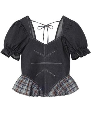 laagam Regina Pofmouw Blouse - Zwart