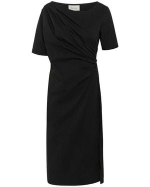 My Essential Wardrobe Schwarzes Langes Kleid Mit Drapierten Effekten