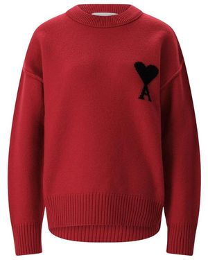 Ami Paris Round-Neck Knitwear - Rouge