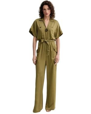 SIMONA CORSELLINI Jumpsuits & Playsuits ,Groen ,Polyester Jumpsuit Met Kraag En Korte Mouwen