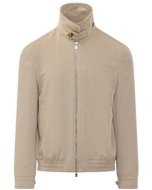 Brunello Cucinelli Jassen ,Wol Jack Met Opstaande Kraag En Rits - Naturel