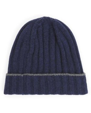 Brunello Cucinelli Accessoires ,Blauw ,Kasjmier Ribbed Cashmere Beanie