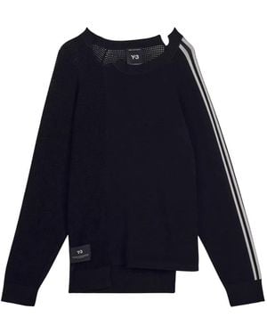 Y-3 Truien & Vesten ,Zwart ,Polyester Logo Knit Sweater - Blauw