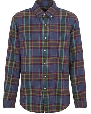 Ralph Lauren Overhemden ,Blauw ,Katoen Gestreken Flanellen Overhemd