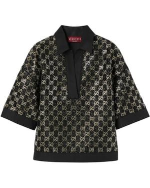 Gucci Tops ,Veelkleurig ,Tweed Wool Tweed Lamé Top - Zwart