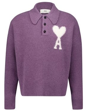 Ami Paris Lila Alpaca Gebreide Polo Trui - Paars