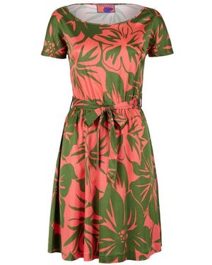 Gallo Kurzes Rosa Kleid Für Damen Mit Gürtel, Kurzen Ärmeln Und Blumenmuster - Mehrfarbig