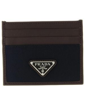 Prada Accessoires ,Blauw ,Nylon Saffiano Leren En Nylon Kaarthouder - Zwart