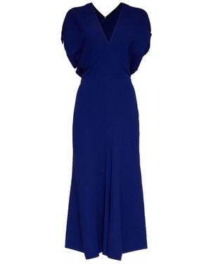 Victoria Beckham Asymmetric Hem V-Neck Midi Dress - Blue