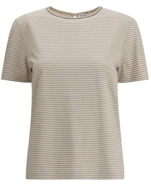 Brunello Cucinelli Gestreept Jersey T-Shirt Met Geknoopte Drop - Grijs