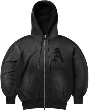 Aries Hoodies & Sweatvesten ,Zwart ,Katoen Aged Gothic Zip Through Hoodie
