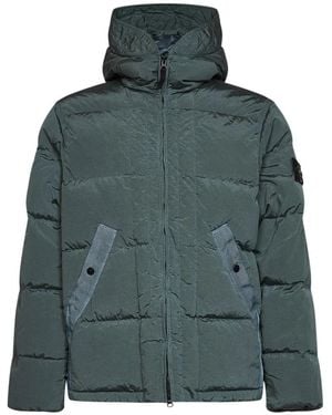 Stone Island Jassen ,Groen ,Gewatteerd Jack Met Capuchon
