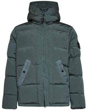 Stone Island Jassen ,Groen ,Gewatteerd Jack Met Capuchon