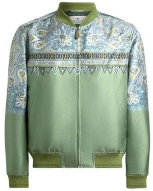 Etro Jassen ,Groen ,Bomberjack Met Paisley Print
