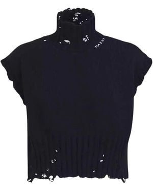 Marni Zwarte Katoenen Trui Met Korte Mouwen - Blauw