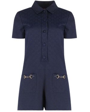 Gucci Iconische Gg Motief Katoenen Playsuit - Blauw