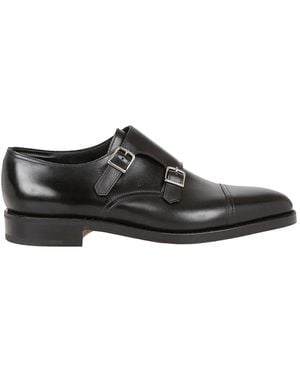 John Lobb Schwarze leder doppel schnalle loafers
