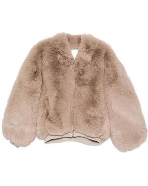 Frankie Shop Senna Faux Fur Bomber Jacket - Naturel