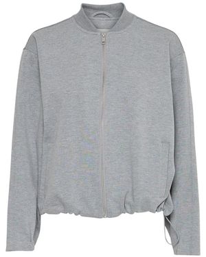 Ichi Hoodies & Sweatvesten ,Grijs ,Leer Sweatshirt Met Ritssluiting