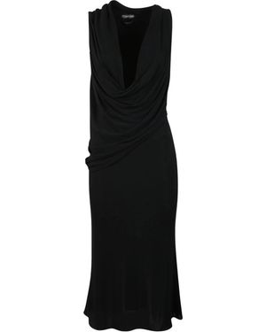 Tom Ford Kleedjes ,Zwart ,Leer Crepe Jersey Asymmetrisch Gedrapeerde Cocktailjurk