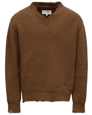 MM6 by Maison Martin Margiela V-Neck Knitwear - Bruin